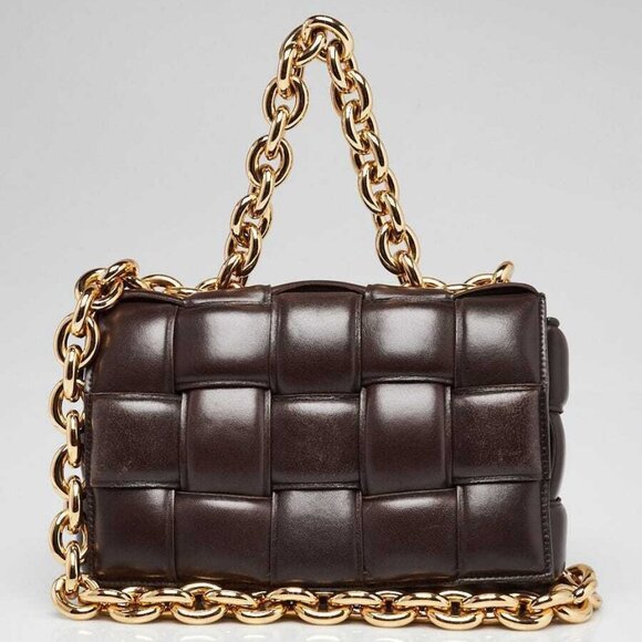 Bottega Veneta Handbags - Bottega Veneta Brown Woven Leather Maxi Weave Padded Cassette Chain Bag